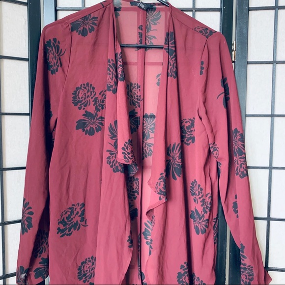 Forever 21 burgandy floral sheer long cardigan M - Picture 2 of 5